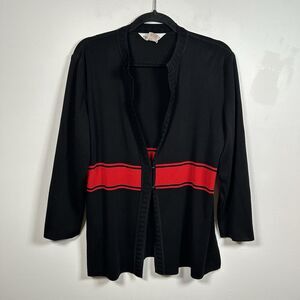 Misook Black Red Stripe Long Sleeve Button Cardigan Sweater Women's Size Large